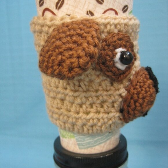 Little Pug Puppy Dog Crochet  Handmade Cup Cozy Holder Gifts by Bren - Picture 3 of 5